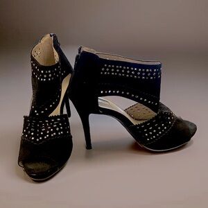 Women’s Black Cutout Stiletto High Heel Shoe Faux Suede Sz 9 Bootie